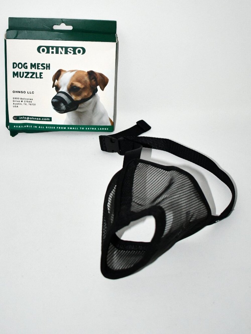 OHNSO Dog Muzzle, Large, Breathable Mesh, Anti Biting/ Barking, Black, 7.9-9.4",